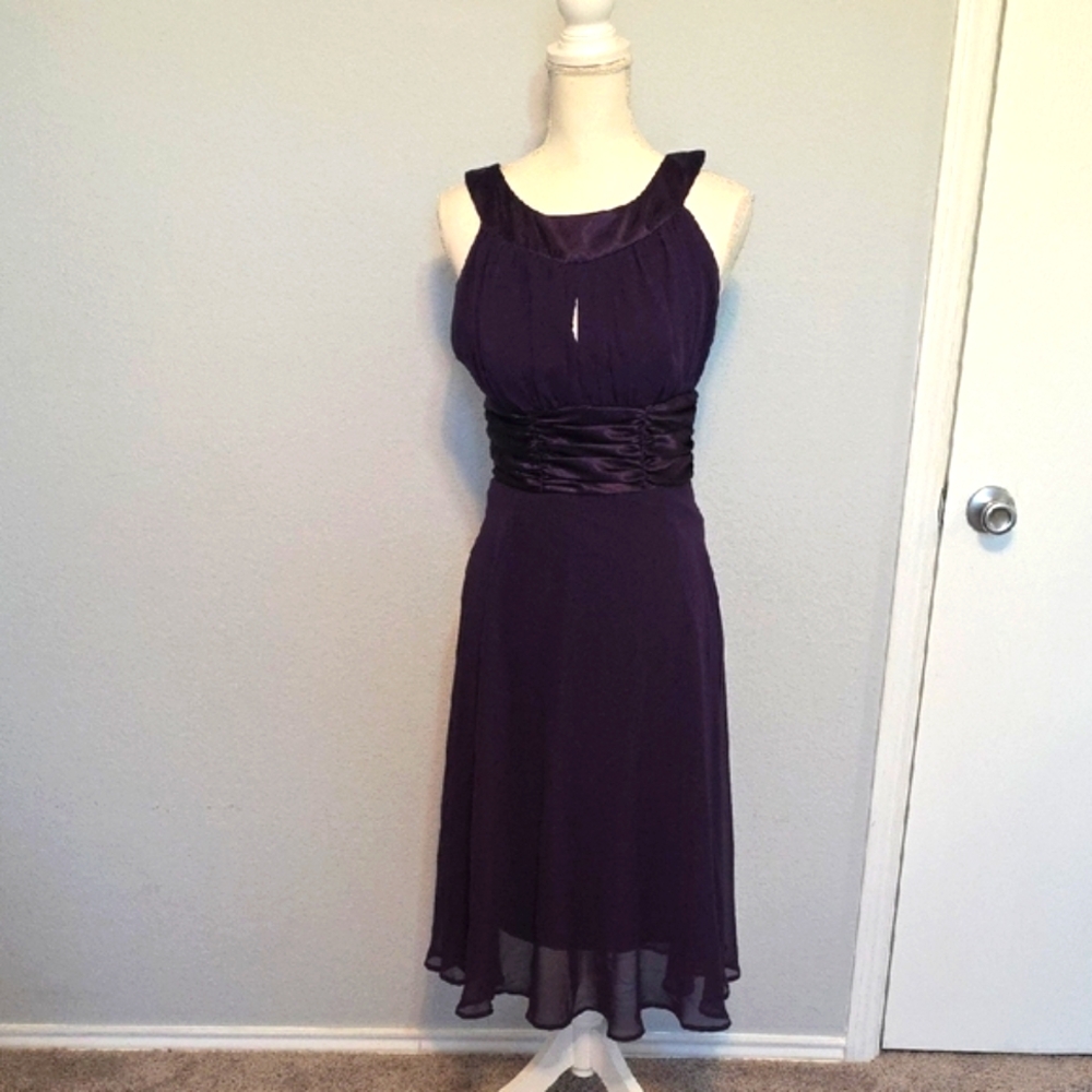 Purple Ruched Tiered Halter Midi Dress